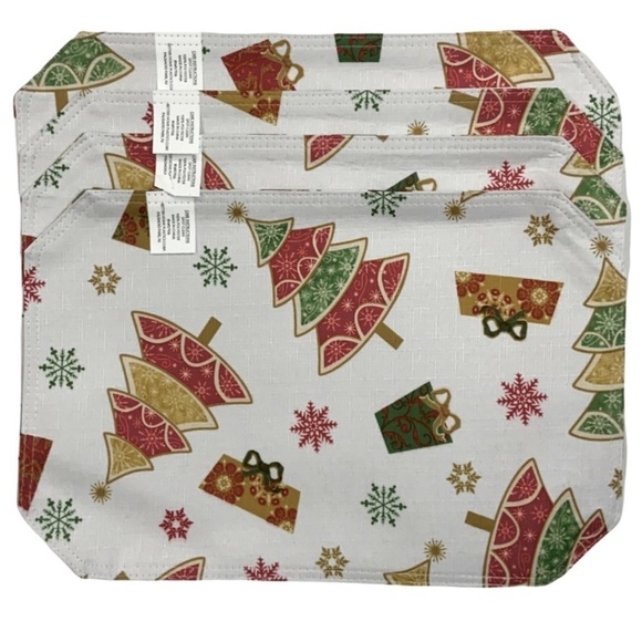 Printed Linen Fabric Placemats Christmas Holiday Reversible 12 in X 18 in White - Picture 3 of 7